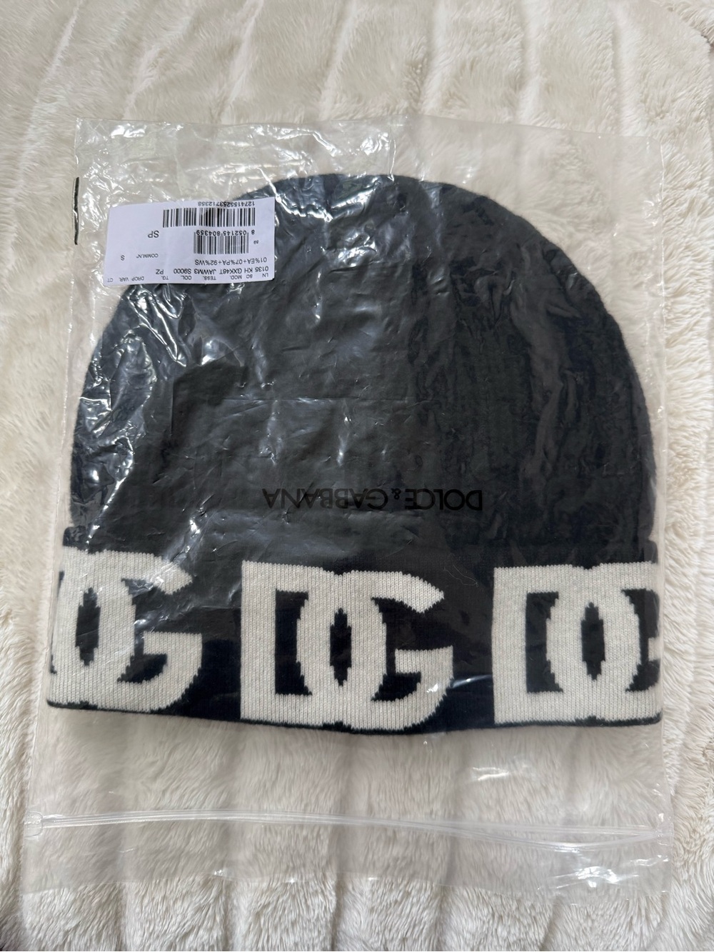Dolce & Gabbana Black and White Logo Rib Knit Beanie